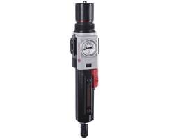 Filtro/Regulador, 1/4 NPT, vaso de policarbonato con guarda, dren automático, 40µ (micrones), rango de ajuste 4 a 145 psi, con manómetro, con alivio, Pmax 145 psi, IMI Norgren.